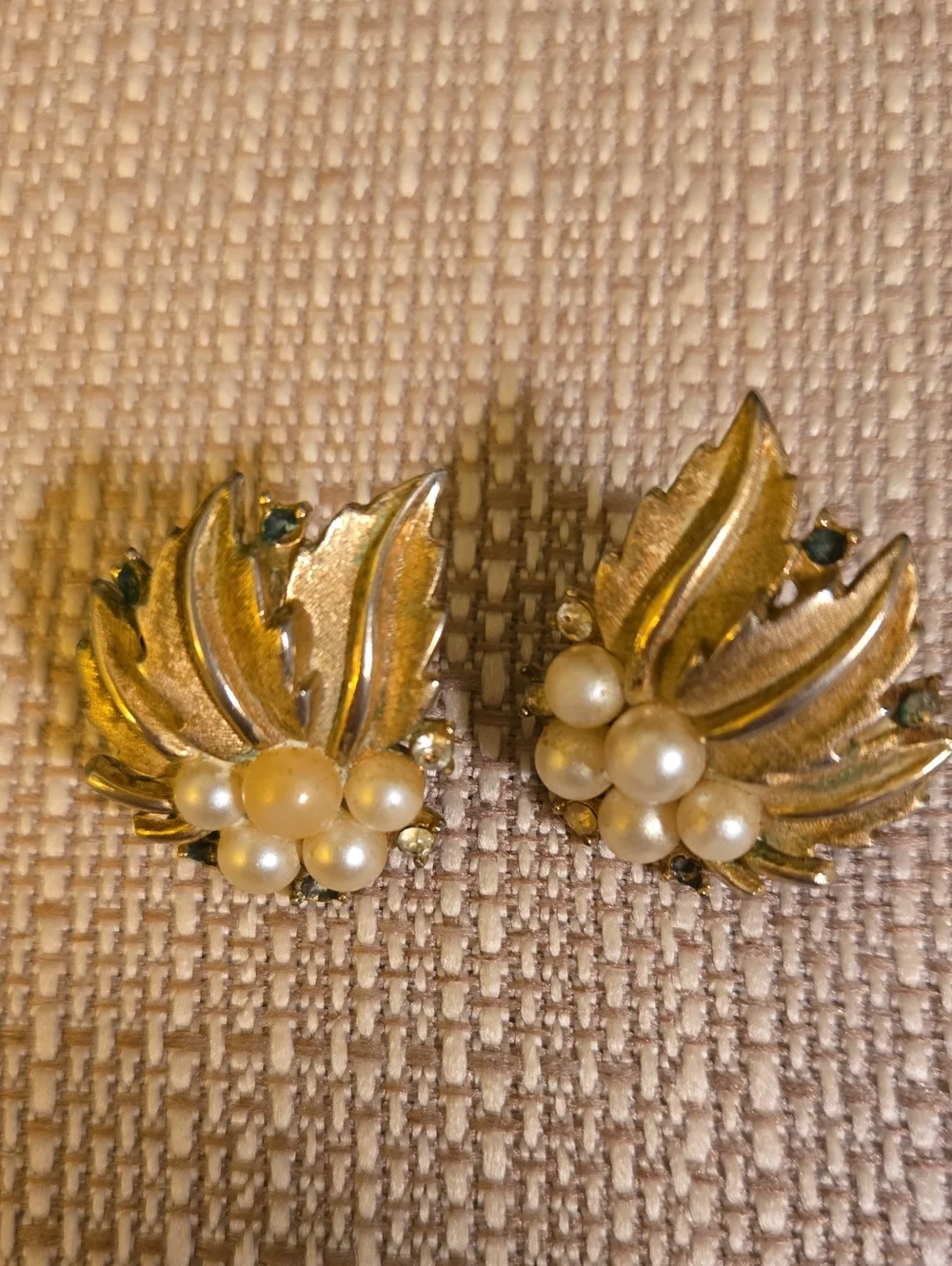 Vintage Crown Trifari Gold-Tone Leaf Brooch and Matching Earrings